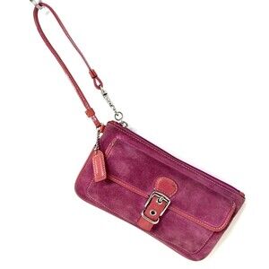 VTG Coach Soho Suede Wristlet Rose Y2K Buckle Clutch Bag Charm Silver Hardware